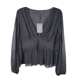 Pretty Little Thing Plus Black Woven Peplum Stictch Blouse Size 22 Whimsygoth